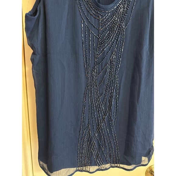 Coldwater Creek Womens Navy Sleeveless Beaded Embellished Top Size L Polyester - Picture 2 of 8